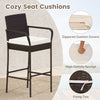 Cozy seat cushions on a high bar stool from the 3 Piece Outdoor Bar Set, perfect for porch and yard relaxation.
