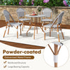 3-piece French bistro set featuring a wicker round table and two chairs with a galvanized metal frame for outdoor.
