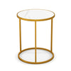 Round side table with a marble-effect top and gold legs, perfect for modern living rooms or office spaces.