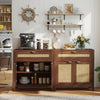 Sideboard storage cabinet with rattan doors and drawer, featuring a wood-grain finish for elegant kitchen organization.