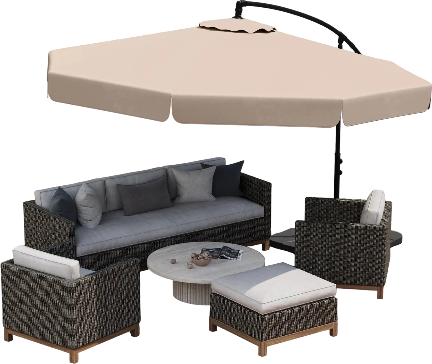 Costway 10' Patio Cantilever Umbrella Beige Tilt w/ Cover Ruffled Edge 124863759 New