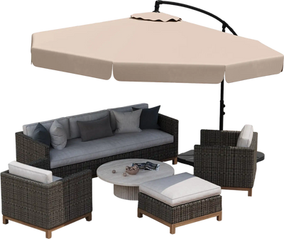 Costway 10' Patio Cantilever Umbrella Beige Tilt w/ Cover Ruffled Edge 124863759 New