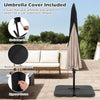 10 feet patio cantilever umbrella with beige ruffled edge, featuring a waterproof cover and tilt adjustment for optimal.