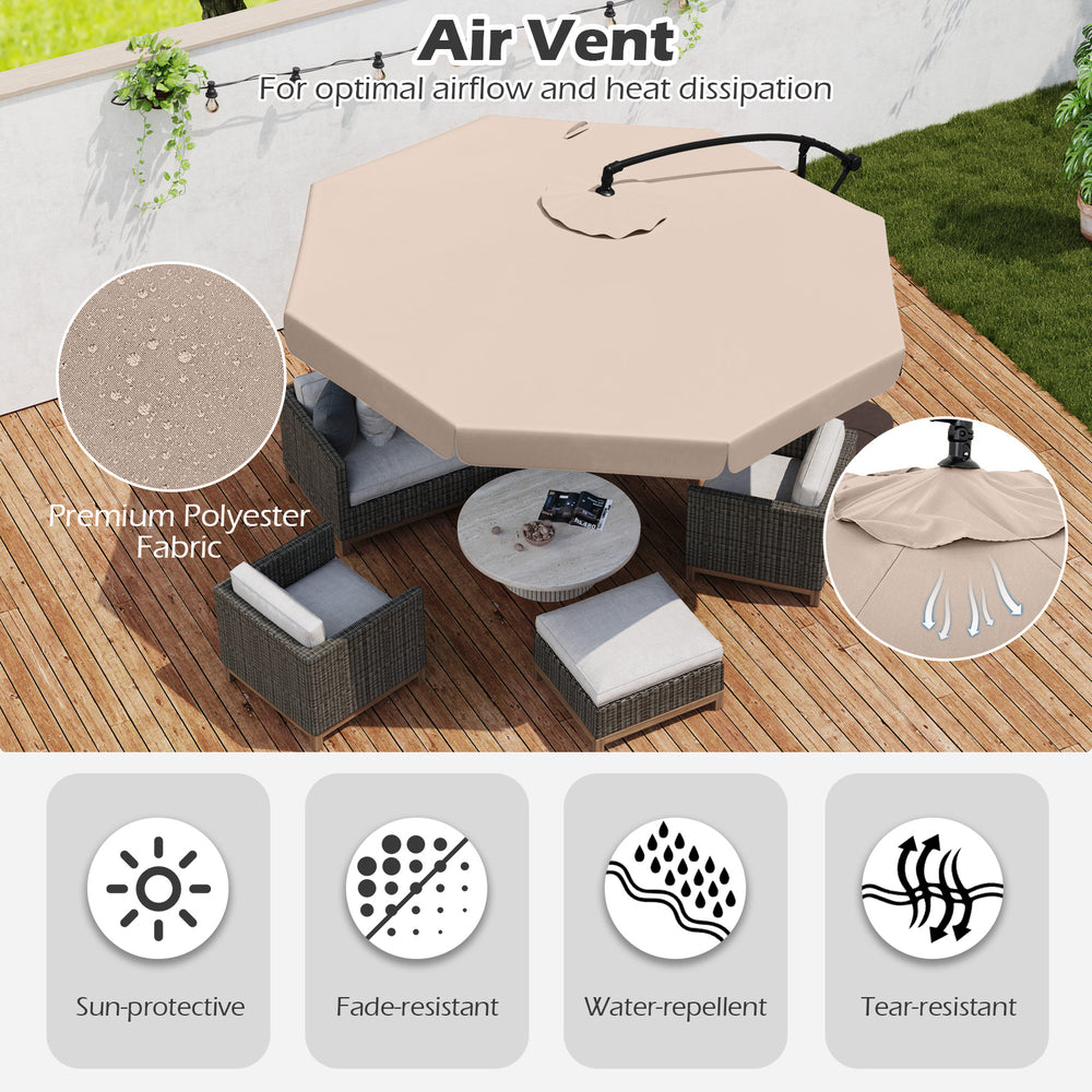 10 feet beige patio cantilever umbrella with ruffled edge, air vent, and tilt adjustment for optimal shade and.