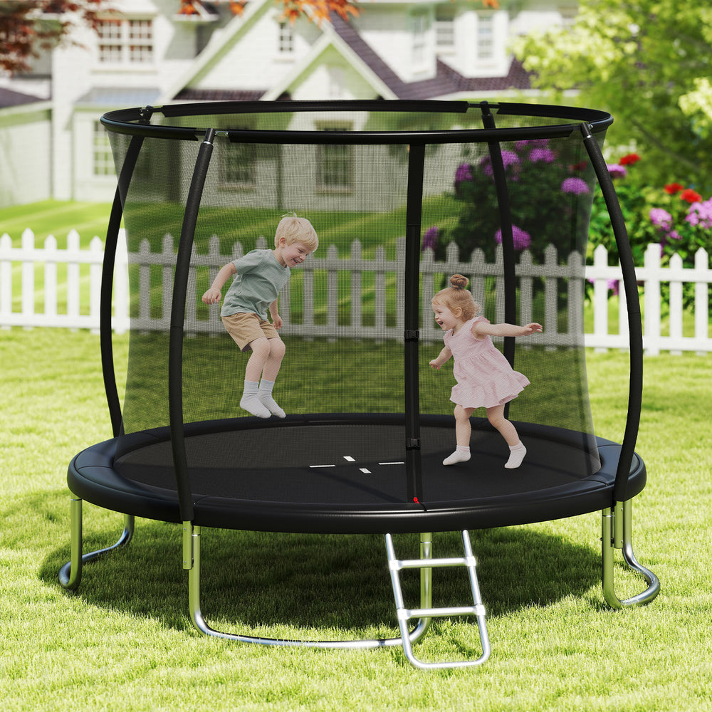 10FT Outdoor Trampoline Heavy-Duty Recreational Trampoline with Safety Enclosure Net-Black - Gallery View 1 of 10