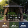 10 x 10 feet hardtop gazebo with double-roof galvanized metal top, featuring netting and curtains for outdoor.