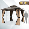 10 x 10 feet hardtop gazebo with double roof, waterproof metal top, and netting for outdoor protection and ventilation.