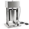 Electric sausage stuffer with 10L capacity, stainless steel construction, and four stuffing tubes for versatile sausage making.