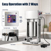 Electric sausage stuffer with 10L capacity, stainless steel tubes, foot switch, and adjustable speed control for easy use.