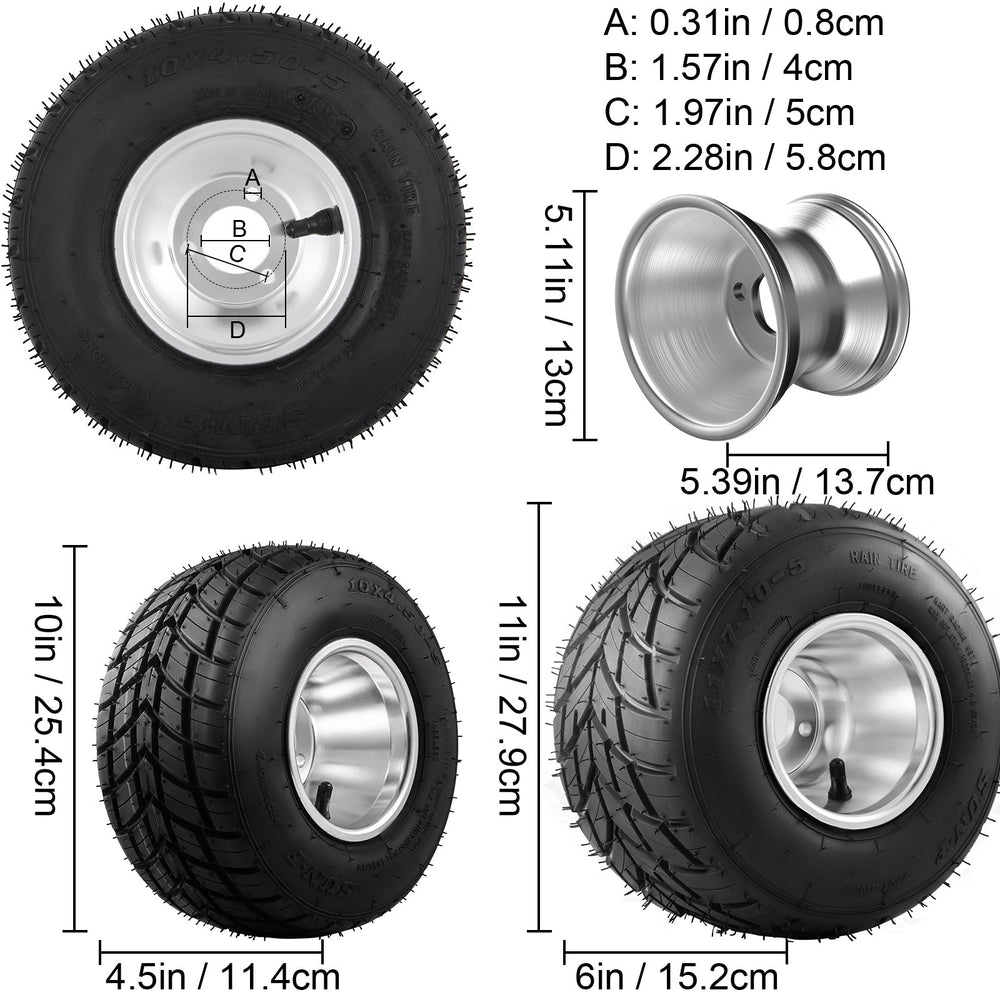 Vevor Go Kart Tires and Rims 10x4.50-5 Front 11x6.0-5 Rear Set of 4 New