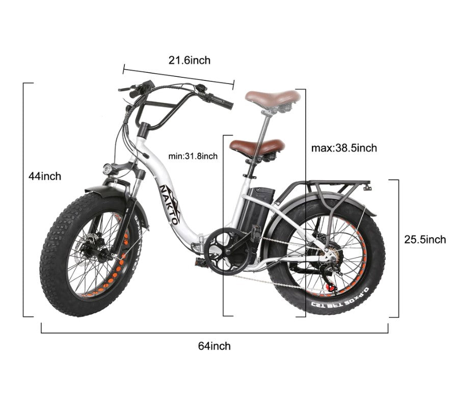 Nakto Folding OX Electric Fat Tire Bike 20" 500W Motor with Peak 750W 60 Mile Range 48V Li-ion Battery New