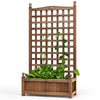 Free standing wood planter box with trellis, showcasing a natural fir finish, perfect for enhancing outdoor garden.