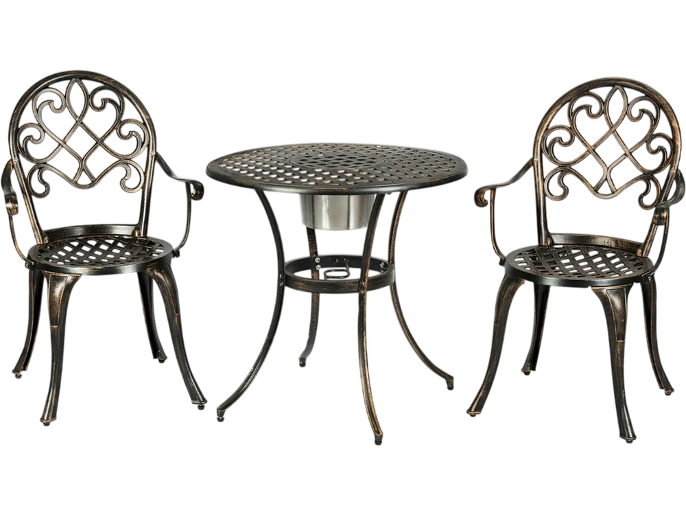 3 Pieces Outdoor Set Patio Bistro with Attached Removable Ice Bucket