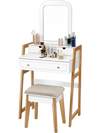 Vanity Table Set with Cushioned Stool and Large Mirror