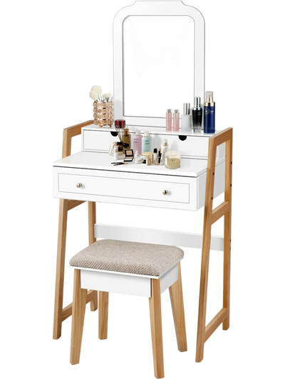 Costway Vanity Table Set w/ Cushioned Stool Large Mirror 60147539 New