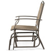 Side view of a sturdy patio glider chair with breathable fabric, perfect for relaxing in outdoor spaces like gardens.