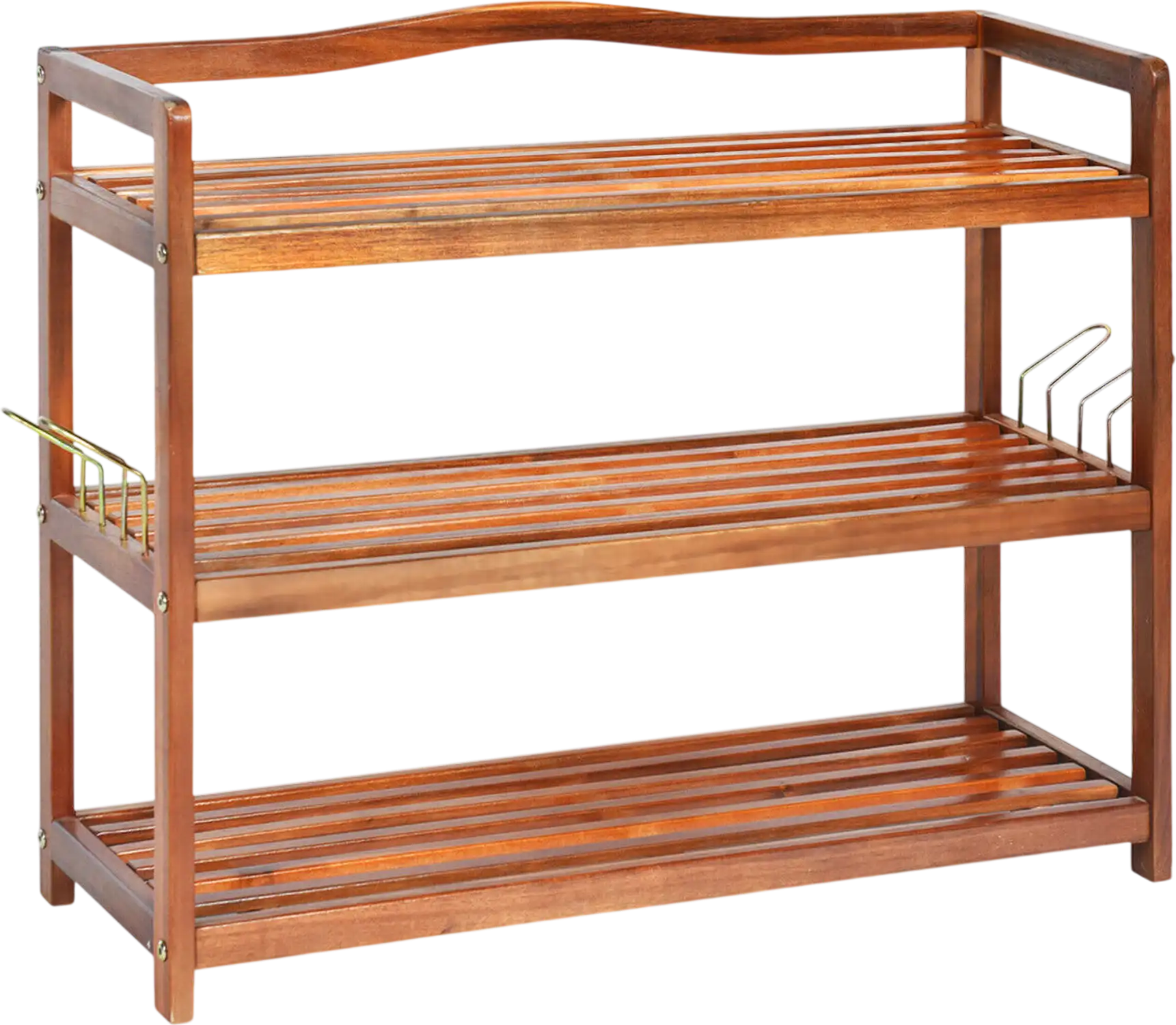 Costway Acacia Wood Shoe Rack Cabinet w/ Side Metal Hooks 65738214 New