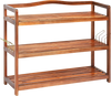 3-tier acacia wood shoe rack with removable shelves and side metal hooks for versatile storage in any room.