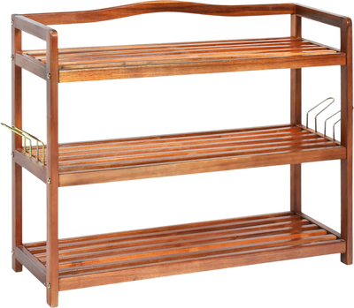Costway Acacia Wood Shoe Rack Cabinet w/ Side Metal Hooks 65738214 New
