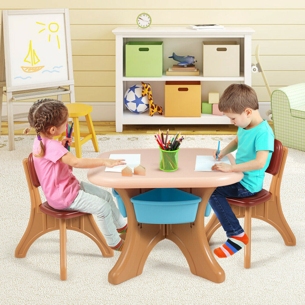 Kids engaging with the activity table and chairs in coffee color, perfect for arts, crafts, and interactive playtime.