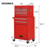 Red rolling cabinet storage chest with multiple drawers, made of durable steel, ideal for garage organization.