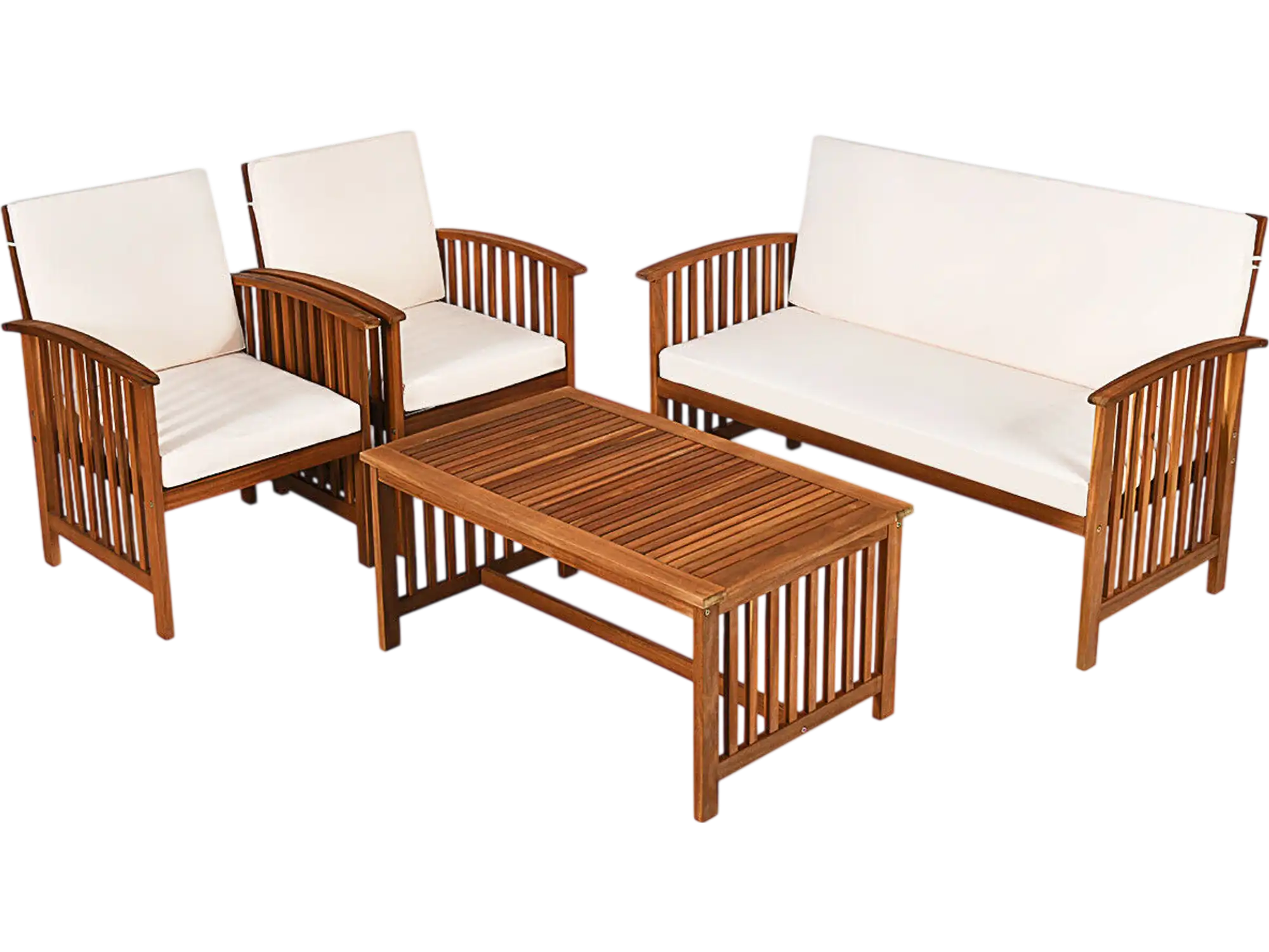 Costway 4-Piece Acacia Wood Patio Furniture Set Water-Resistant Cushions 63524971 New