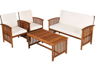Costway 4-Piece Acacia Wood Patio Furniture Set Water-Resistant Cushions 63524971 New