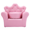Pink kids sofa with a crown-shaped back and matching ottoman, ideal for fun and relaxation in children's playrooms.