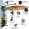 Beige 10 ft solar-powered LED patio offset umbrella with 360° rotation, featuring a durable aluminum pole and.