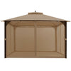 Outdoor double top patio gazebo with netting in brown, featuring a spacious design and sturdy steel frame for.