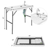 Folding cleaning sink table with sprayer, 45" x 23", durable plastic surface, ideal for outdoor cleaning and potting.