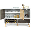 Mid-century buffet sideboard with wine rack, adjustable shelf, and storage drawer, perfect for kitchen or dining room.