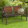 Patio garden bench with powder coated steel frame and PE rattan backrest, perfect for outdoor relaxation in any garden.