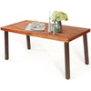 Rectangular acacia wood dining table with steel legs, featuring a waterproof surface and umbrella hole, ideal for.