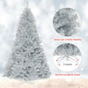 7.5 ft unlit silver tinsel Christmas tree with 1258 branch tips, foldable design, and sturdy metal stand for festive.
