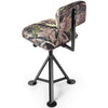 Swivel hunting chair with camouflage fabric, adjustable legs, and detachable backrest for outdoor stability and comfort.