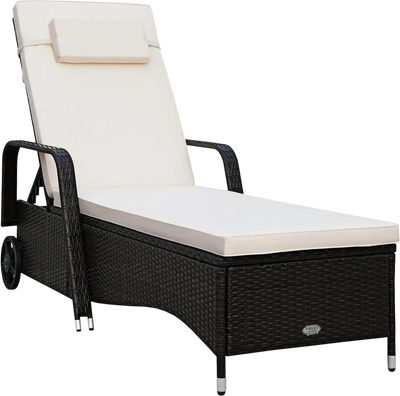 Costway Patio Wicker Chaise Lounge Chair Reclining w/ Wheels Cushions 56184703 New