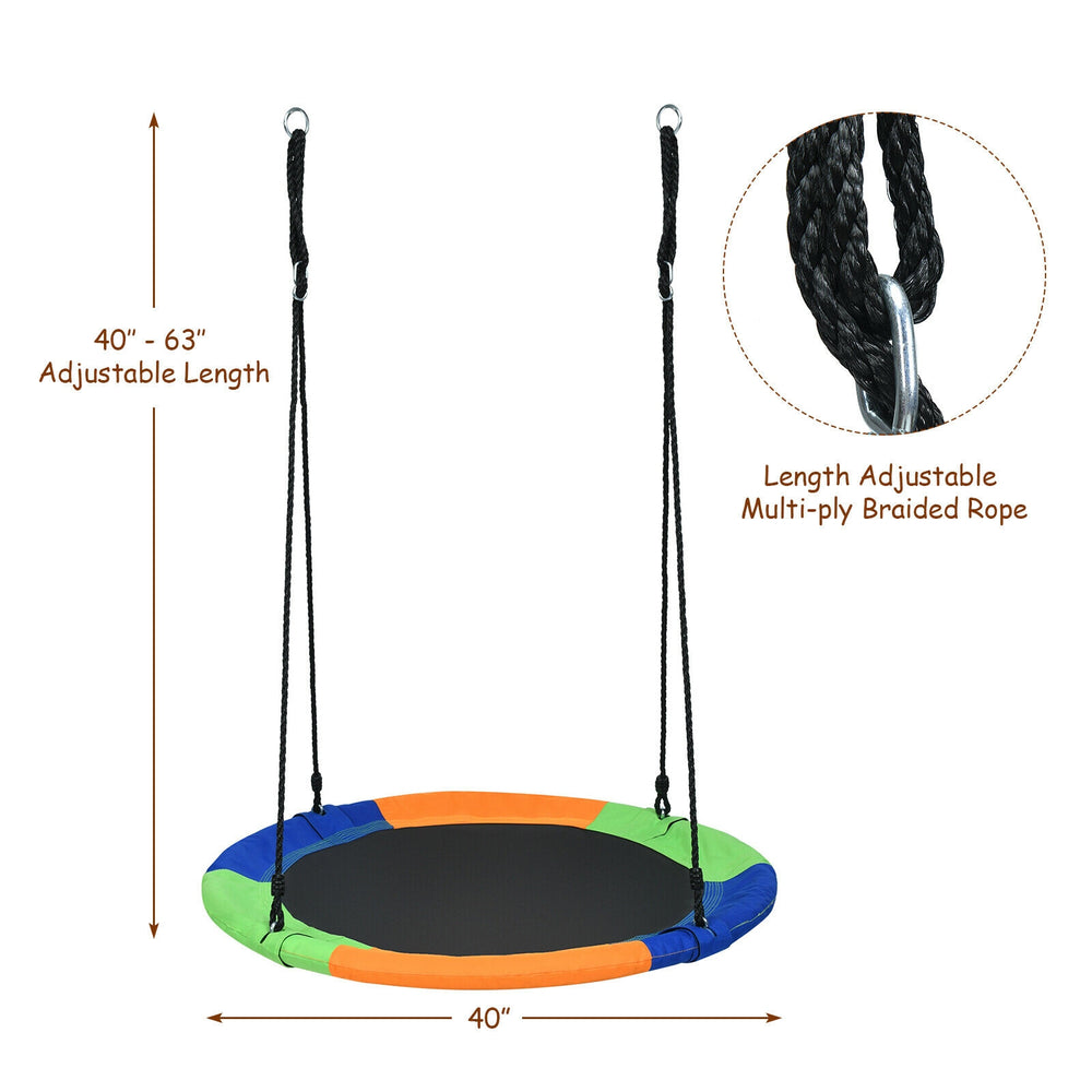 40-inch flying saucer tree swing with adjustable height, made of 600D Oxford fabric, suitable for outdoor play.