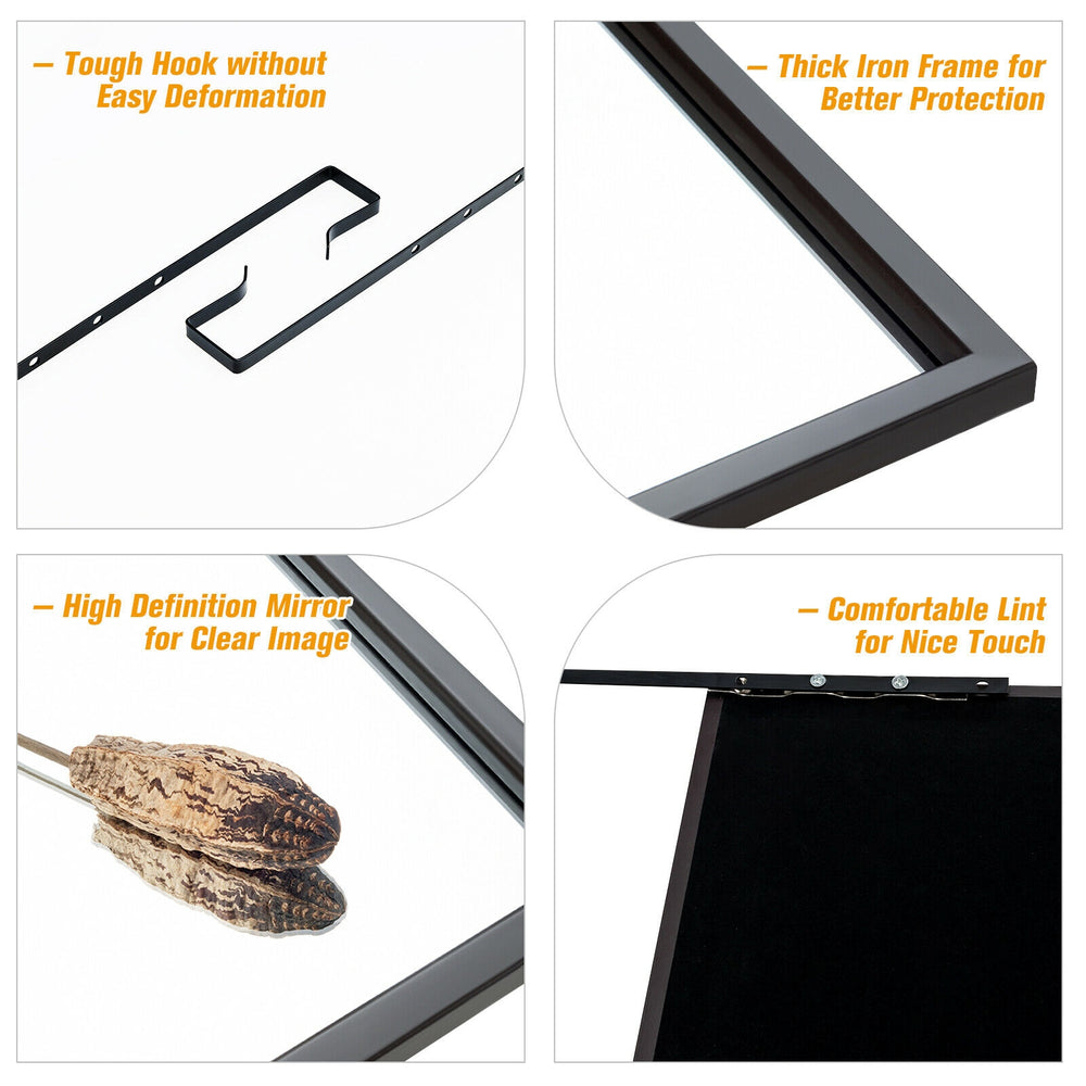 Full-length metal door mirror with adjustable hooks, high-definition glass, and sturdy iron frame for versatile.