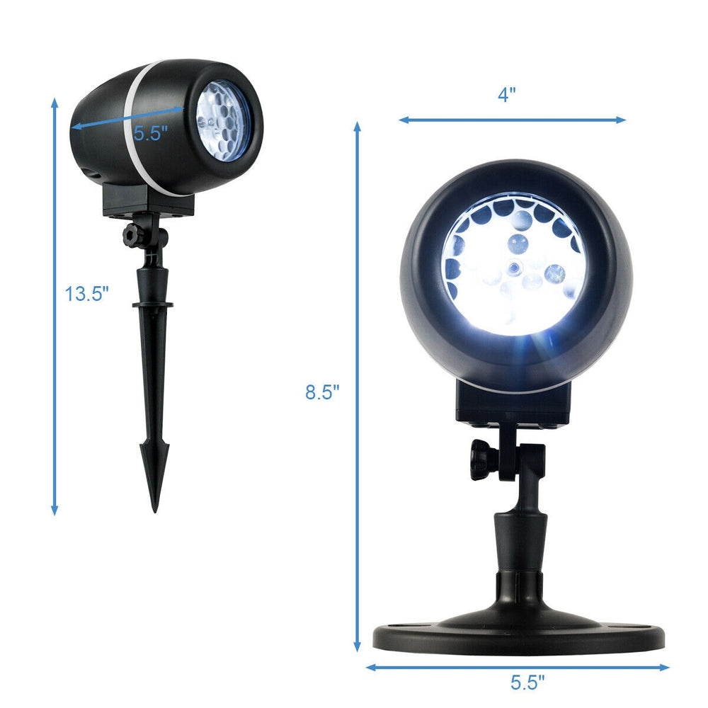Outdoor waterproof Christmas snowflake LED projector light with remote control, featuring adjustable projection angle.