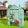 Walk-in greenhouse with observation windows, 56 x 56 x 77 inches, featuring 8 shelves for plants and a roll-up door.