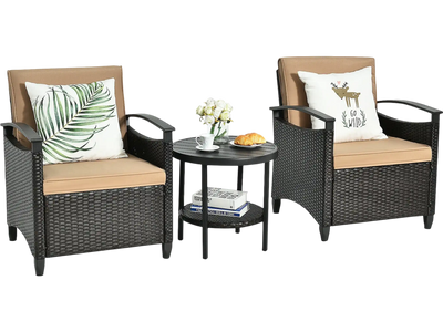 Costway 3pc Patio Rattan Furniture Set Cushioned Sofa Storage Table 93478526 New