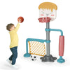 Height adjustable 3-in-1 basketball stand set with soccer goal and roller, perfect for kids' active play and.