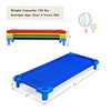Colorful stackable kids naptime cot in blue with a heavy-duty steel frame, ideal for preschools and daycares.