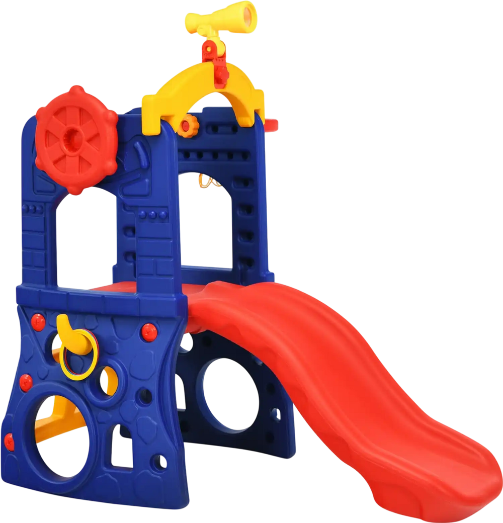 6-in-1 Freestanding Kids Slide with Basketball Hoop and Ring Toss