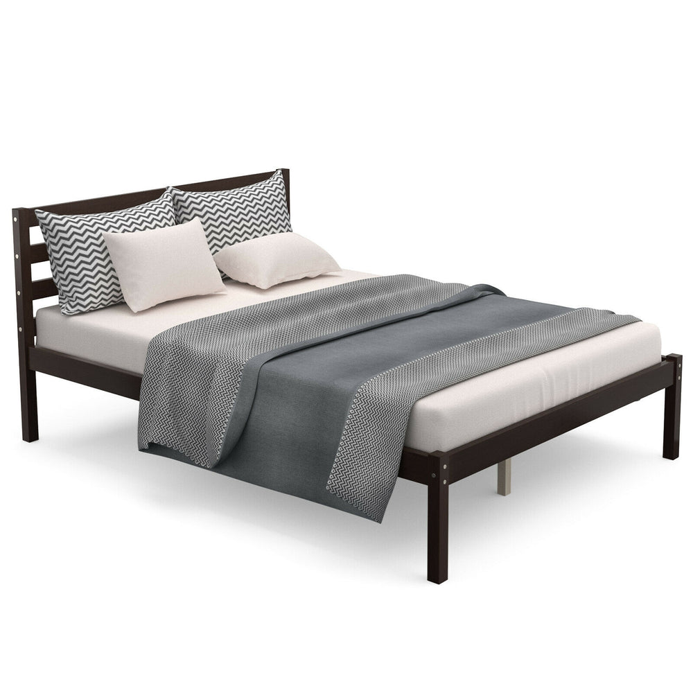 Modern Bed Frame with Wooden Headboard and Plywood Slat Support - Gallery View 4 of 12