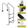 Close-up view of the anti-slip step on a 3-step stainless steel swimming pool ladder, ensuring safety and stability.