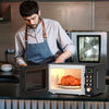Retro countertop microwave oven with 5 power levels and 360° rotating turntable, ideal for small apartments and dorms.
