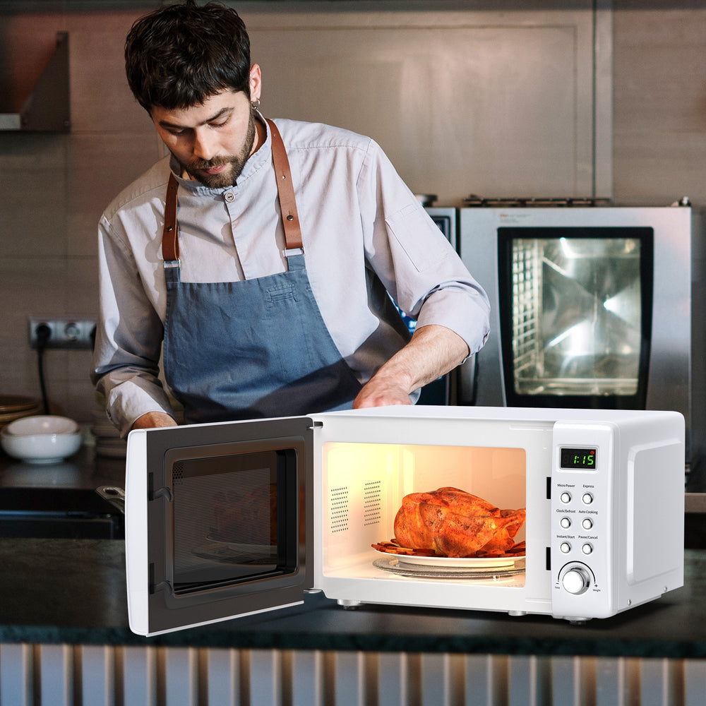 700W Retro Countertop Microwave Oven with 5 Micro Power and Auto Cooking Function-White - Gallery View 1 of 12