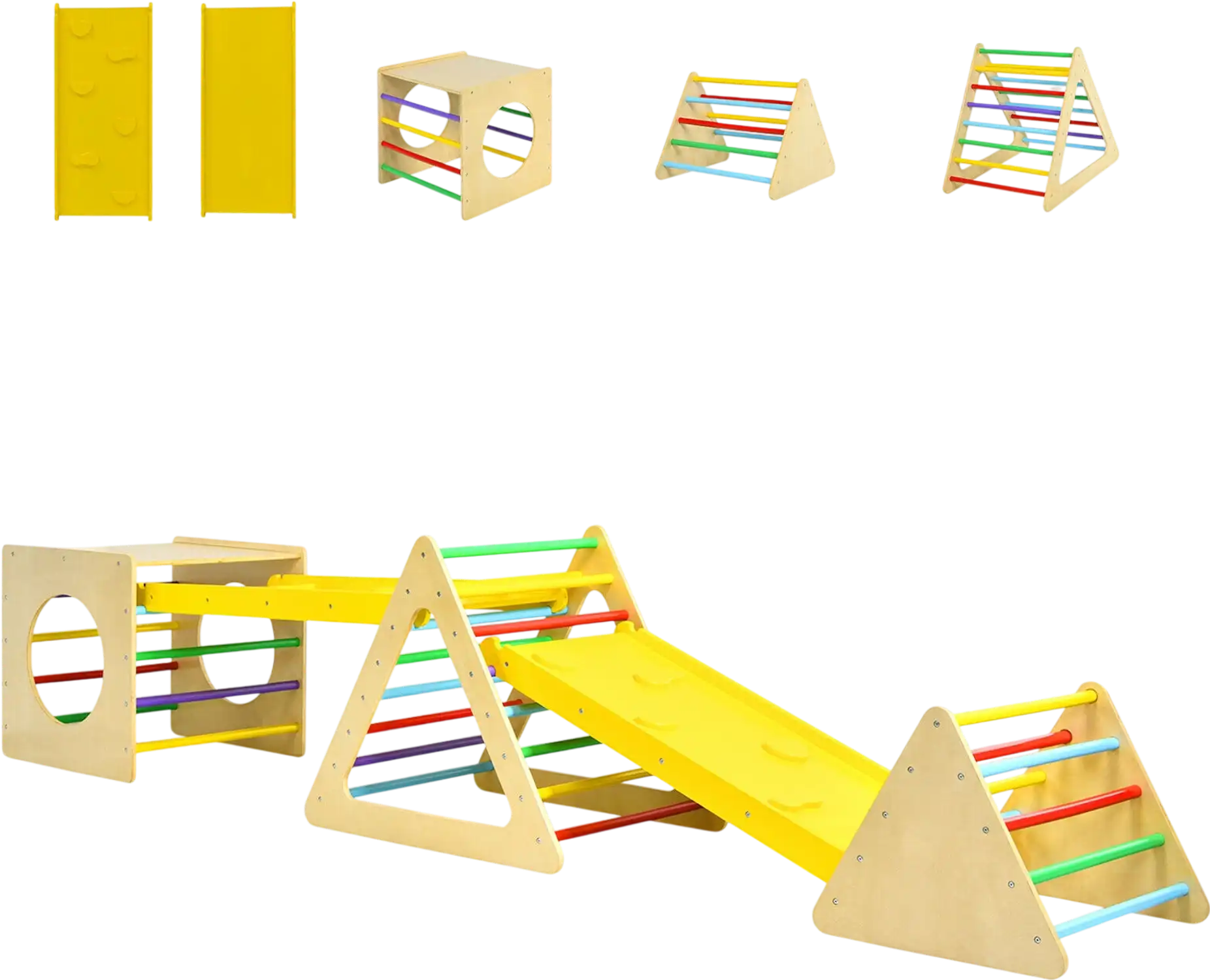 Costway 5-in-1 Kids Triangle Climber Play Gym Set w/ 2 Ramps Slide 02364758 New